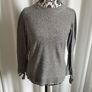 LOFT Black and White Striped Crew Neck Sweater